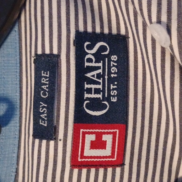 CHAPS MENS LONG SLEEVE SHIRT, SIZE LARGE,BLUE AND WHITE PRINT STRIPE. - Picture 5 of 7
